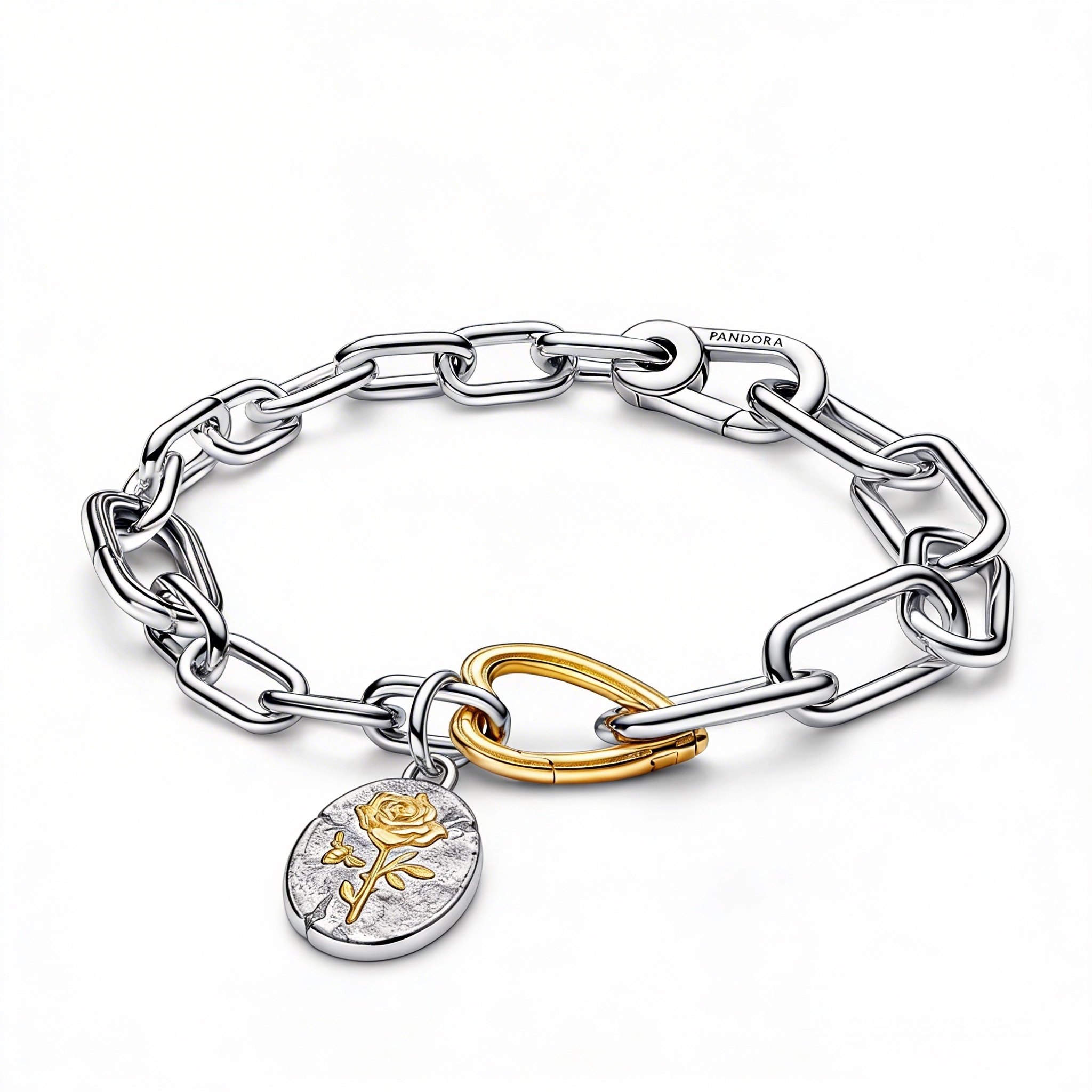 Pandora 14K Gold plated Silver Bracelet and Charm