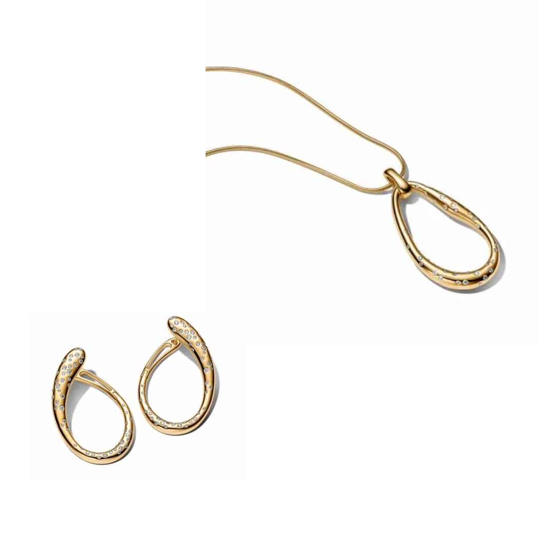Pandora Essence 14K Gold Plated Earring and Necklace