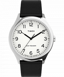 Men's Easy Reader 40mm Silver-tone Case Black Leat