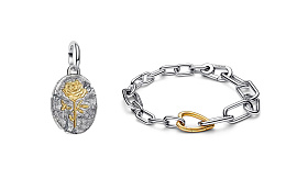 Pandora 14K Gold plated Silver Bracelet and Charm