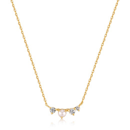 14KT Gold Pearl And White Sapphire Radiance Necklace